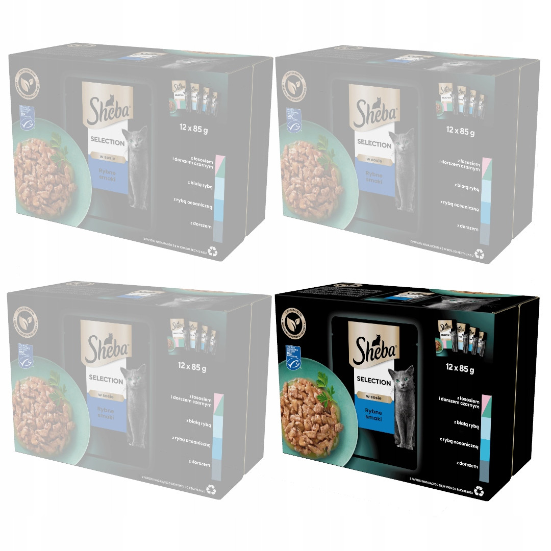Sheba Selection Rybí příchutě 48x85g Mokré Krmivo Pro Kočky v omáčce