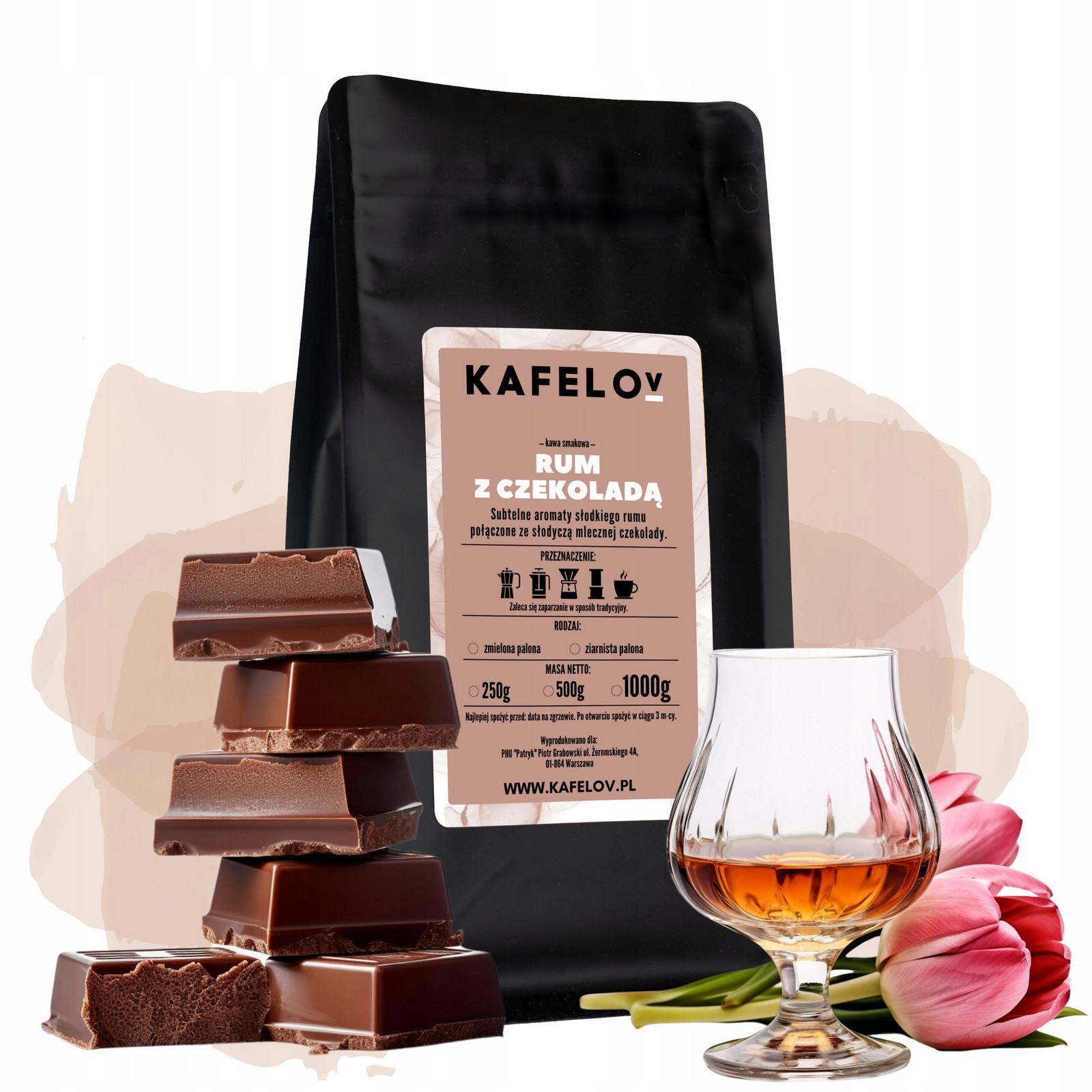 Káva Kafelov ochucená Rum S Čokoládou 1kg mletá