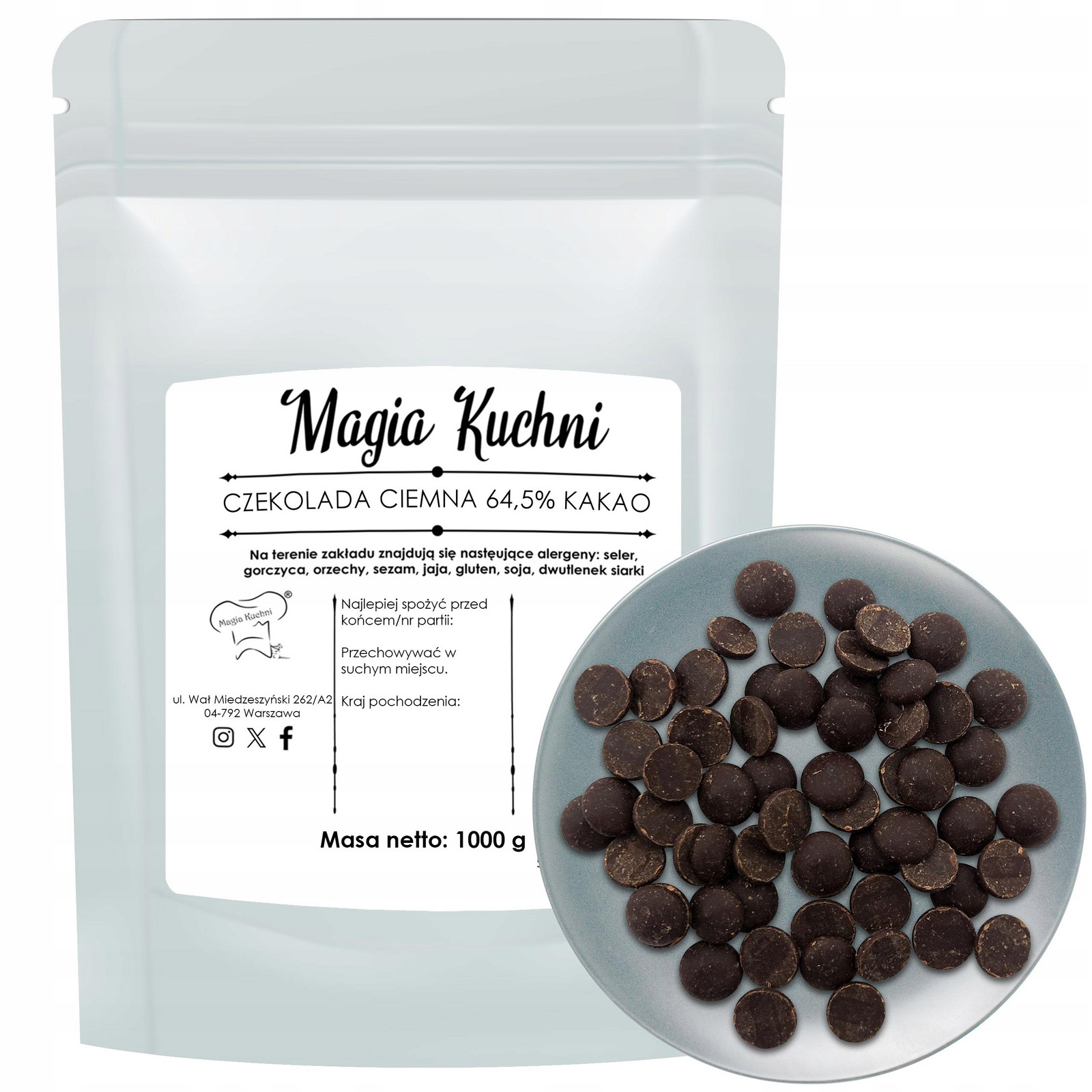 Tmavá čokoláda 64,5% kakao 1 kg Dezertní v discích na pečivo a dezerty