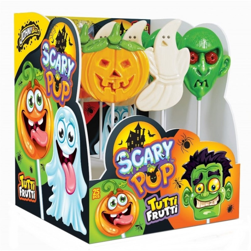 Lízátko Johny Bee Scary Pop Tutti Frutti Helloween dušík drakula dýně 25 Ks