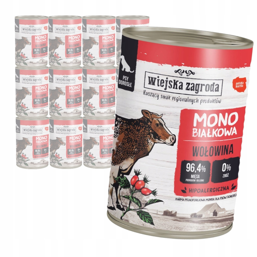 Wiejska Zagroda Monoproteinové Vlhké Krmivo pro psy s hovězím masem 12 x 400 g