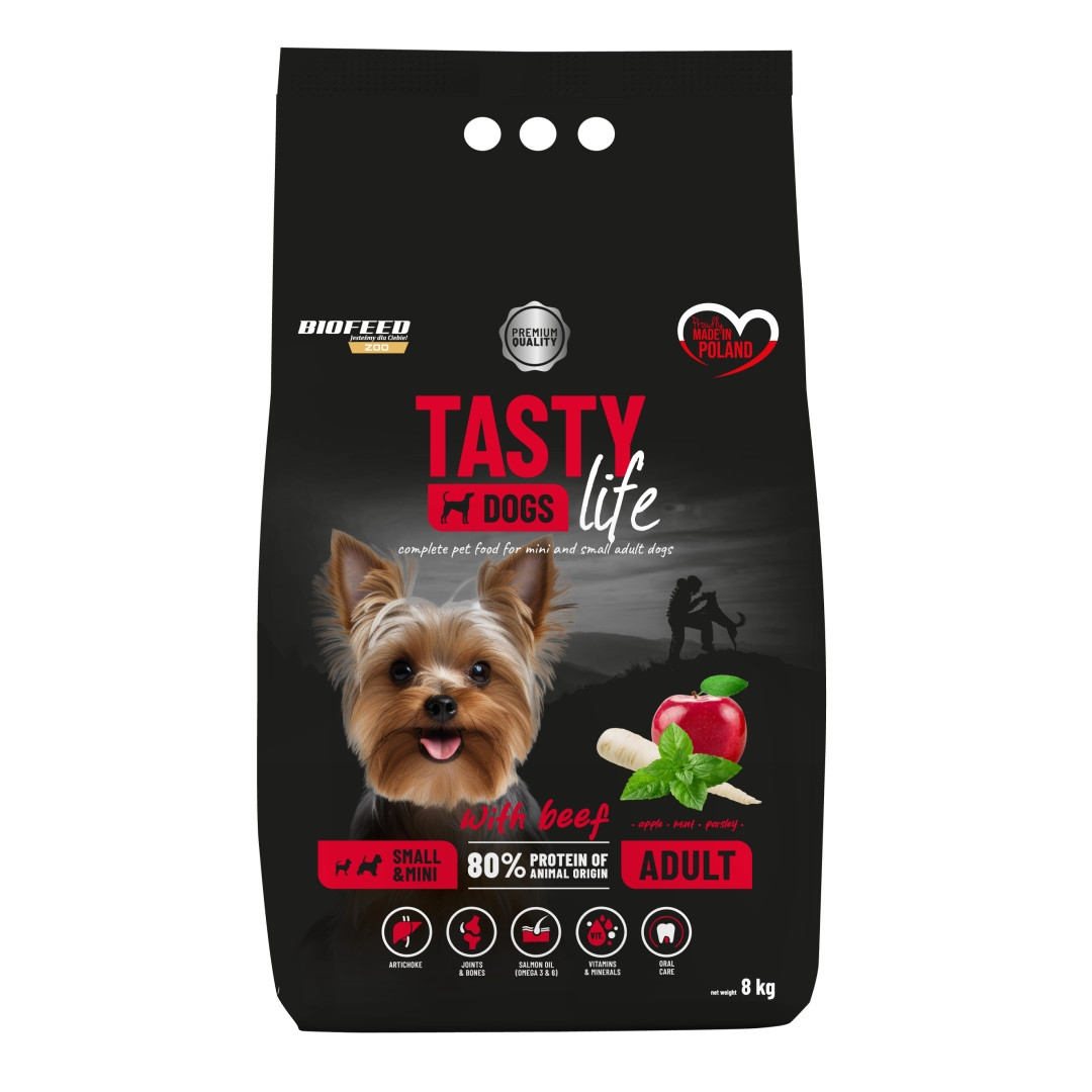 Suché krmivo pro psy Biofeed Tasty Dogs Life Adult malých plemen Hovězí Maso 8KG