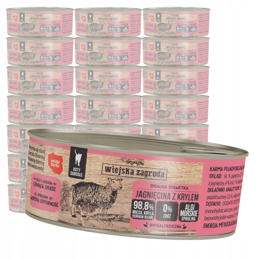 Wiejska Zagroda Jagnięcina Kryl Krmivo Koček 24x85g