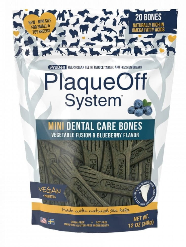 ProDen PlaqueOff Mini Dental Bones zeleninové s příchutí borůvky 340 g