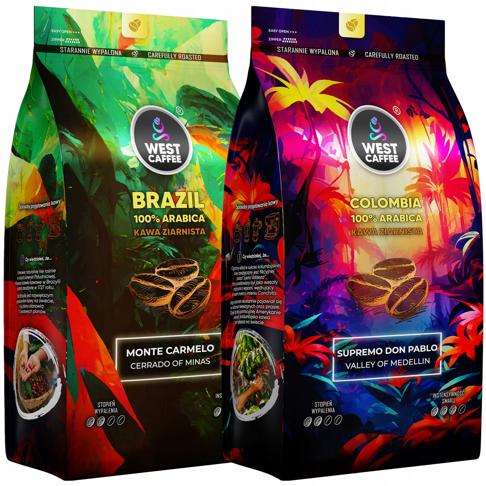 Káva Zrnková 2KG Set Brazílie Kolumbie 100% Arabica Čerstvě Vypálená