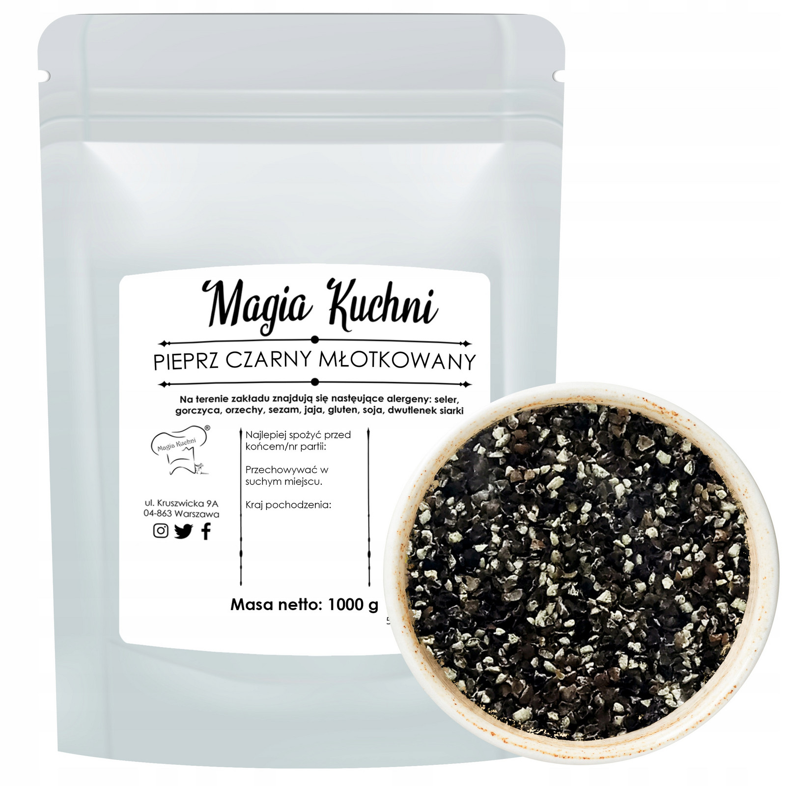 Pepř Černý 1kg Kladívkový ostrý Přírodní