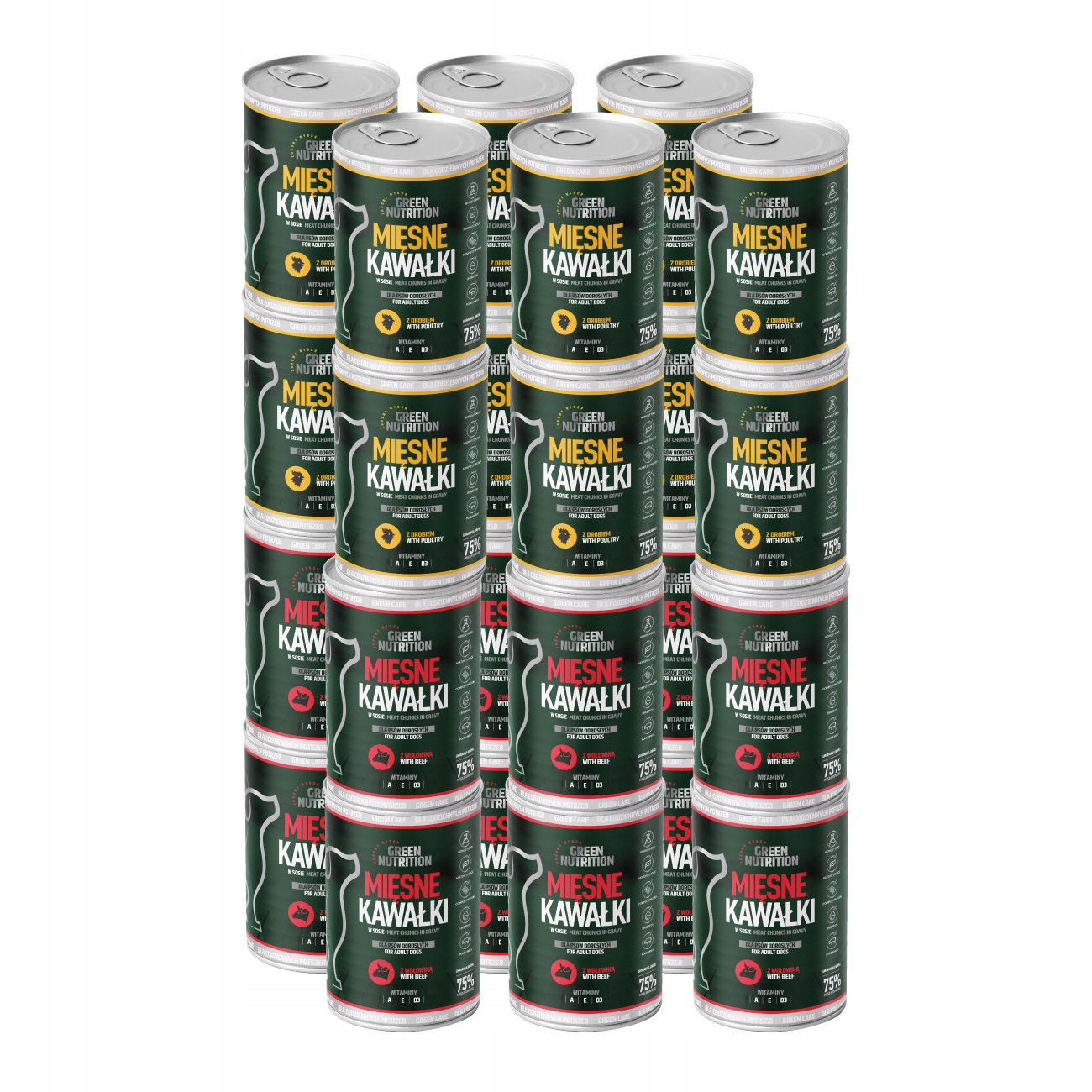 Vlhké Krmivo Pro Psa Green Nutrition 9,96KG Masové Kousky MIX Chutí x24