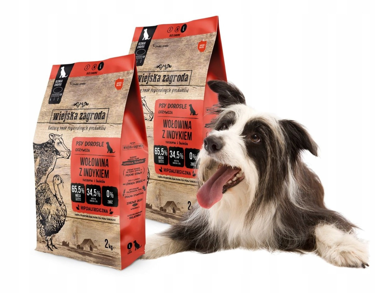 Wiejska Zagroda Krmivo suché pro psa Hovězí maso s krůtím masem L 2x2 kg křupky