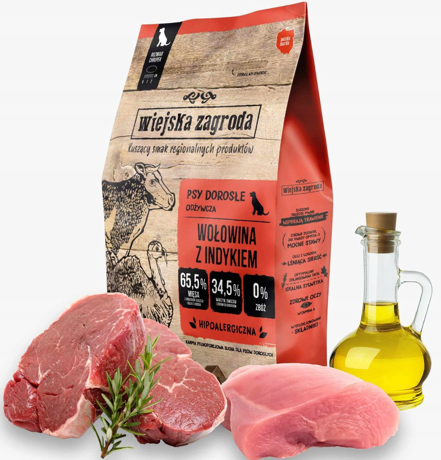 Wiejska Zagroda Hovězí maso s krůtím masem 9 kg krmivo