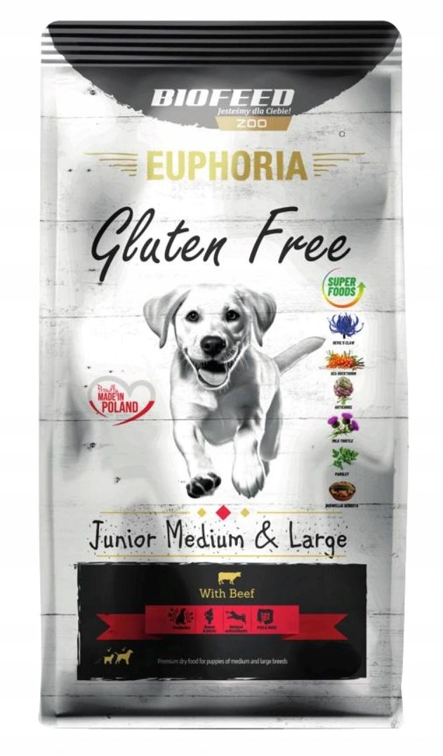 Biofeed Euphoria Gluten Free Junior medium & large Beef suché krmivo pro