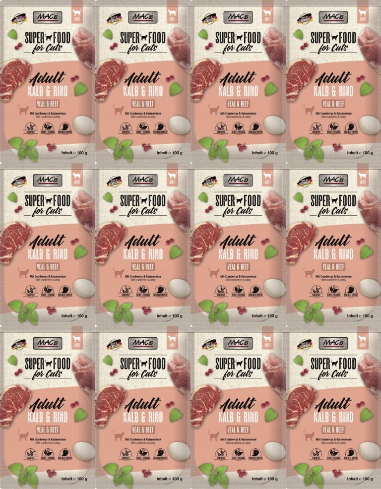 MAC's Cat kapsička Telecí, Hovězí 12 sáčků 100 g