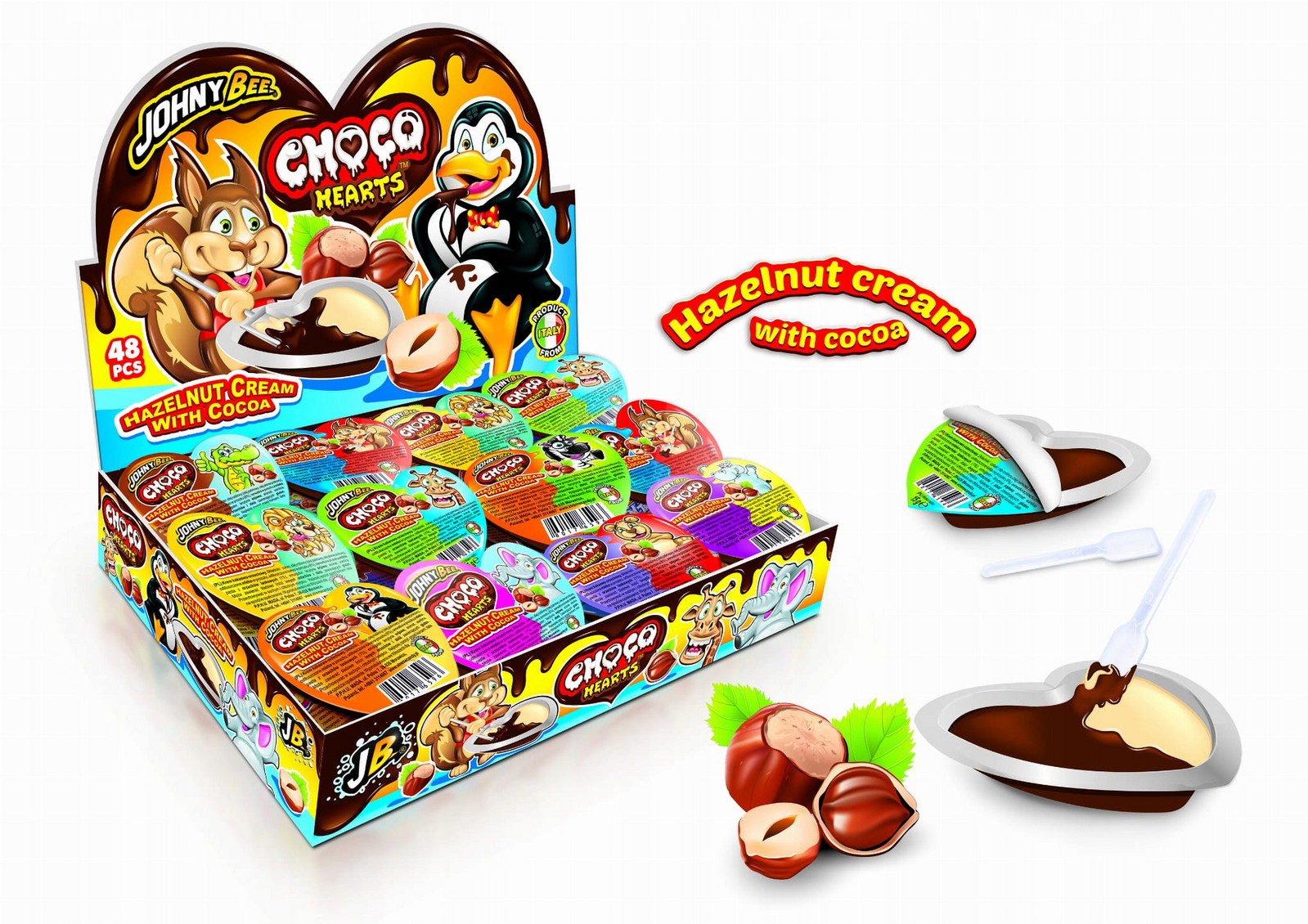 Johny Bee Mléčně-ořechový Krém Choco Hearts 48ks