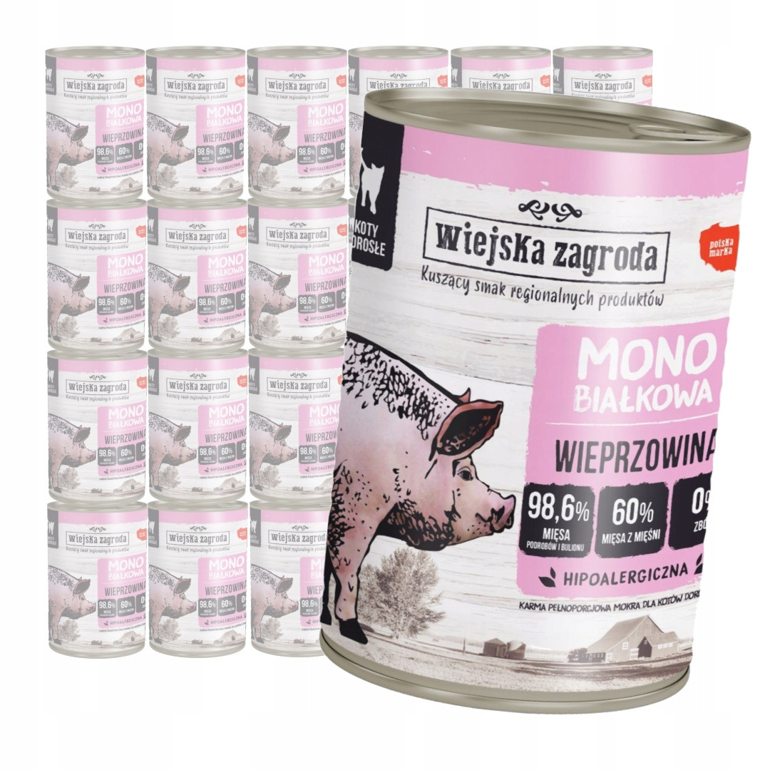 Wiejska Zagroda Monoproteinové Krmivo Mokré Pro Kočky Vepřové maso 12x400g