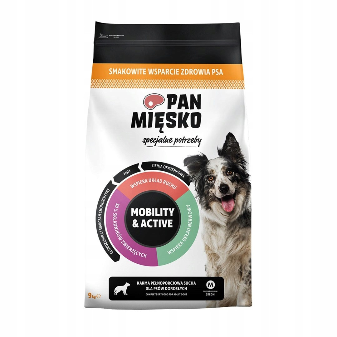 Pan Mięsko suché krmivo pro psy Mobility & Active Vepřové Maso M 9 kg