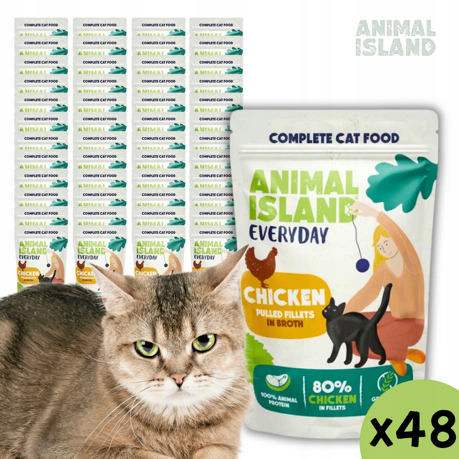 Mokré krmivo pro kočky Animal Island bez obilovin, lehce stravitelné, kuře 48x85 g