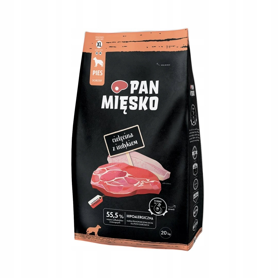 Pan Mięsko Krmivo Suché pro psa Telecí s krůtím masem 20 kg Křupky Velikost Xs