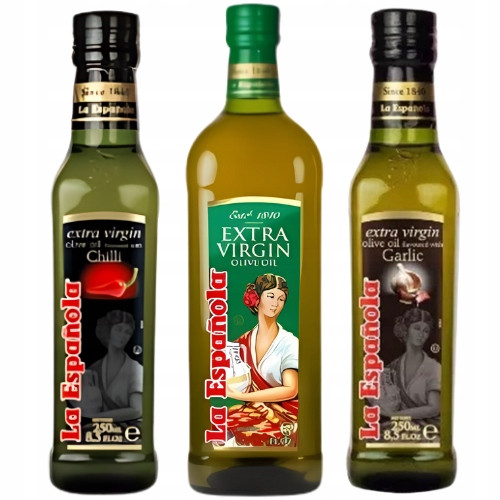 Extra panenský olivový olej 500 ml, Chilli 250 ml česnek 250 ml Španělský