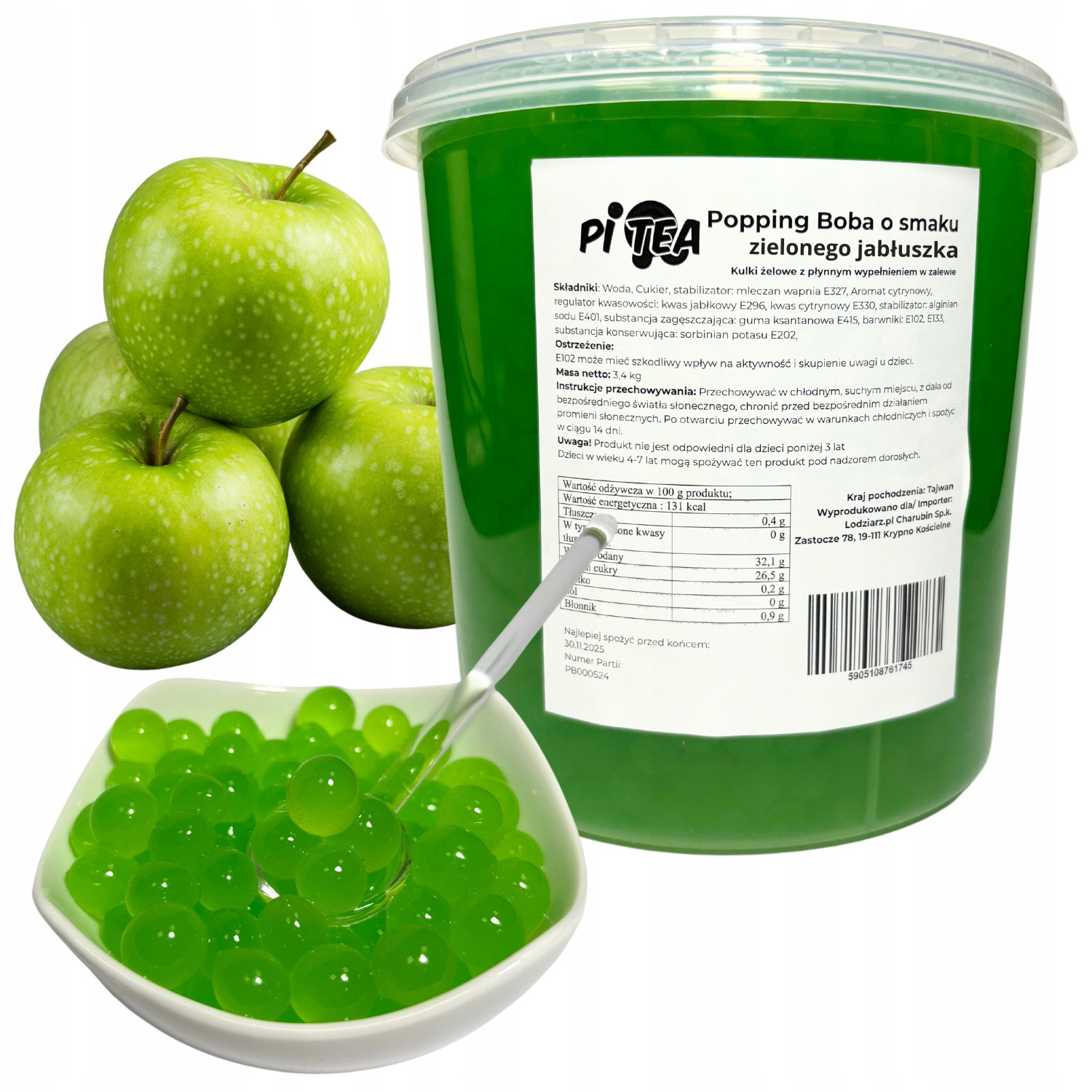 Kuličky na Bubble Tea popping boba 3,4 kg Zelené Jablko Molekulární kaviár
