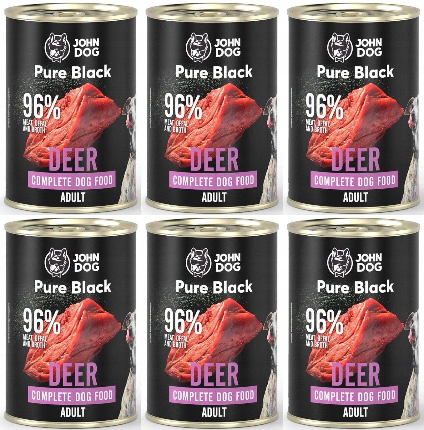 John Dog Pure Black Adult Deer 6 plechovek 400 g