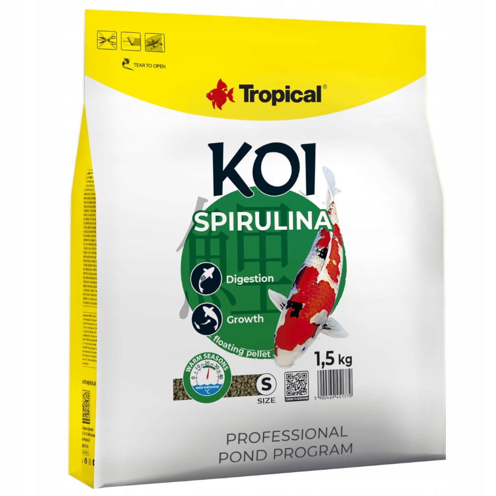 Tropical Koi Spirulina Pellet S 5l 1,5kg Krmivo Pro Ryby Vodní jezírko