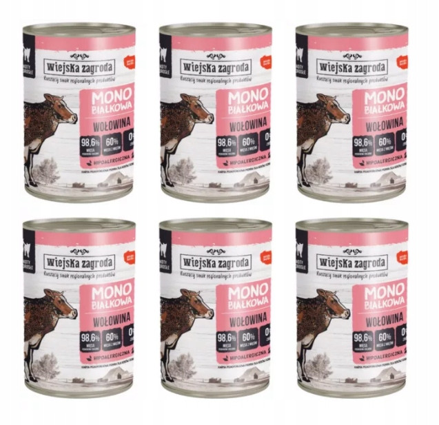 Wiejska Zagroda mokré krmivo pro kočky Monoproteinové hovězí maso 12x400 g