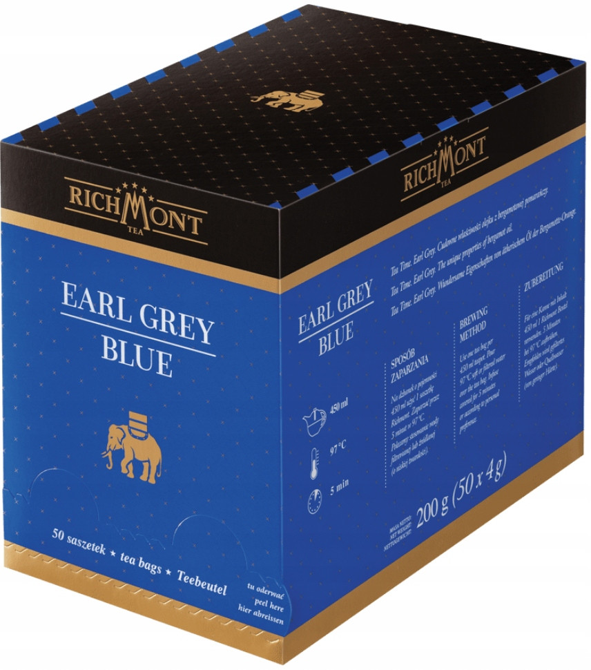 Richmont Černý Čaj Blue Earl Grey 50 kusů sáčků Velké sáčky