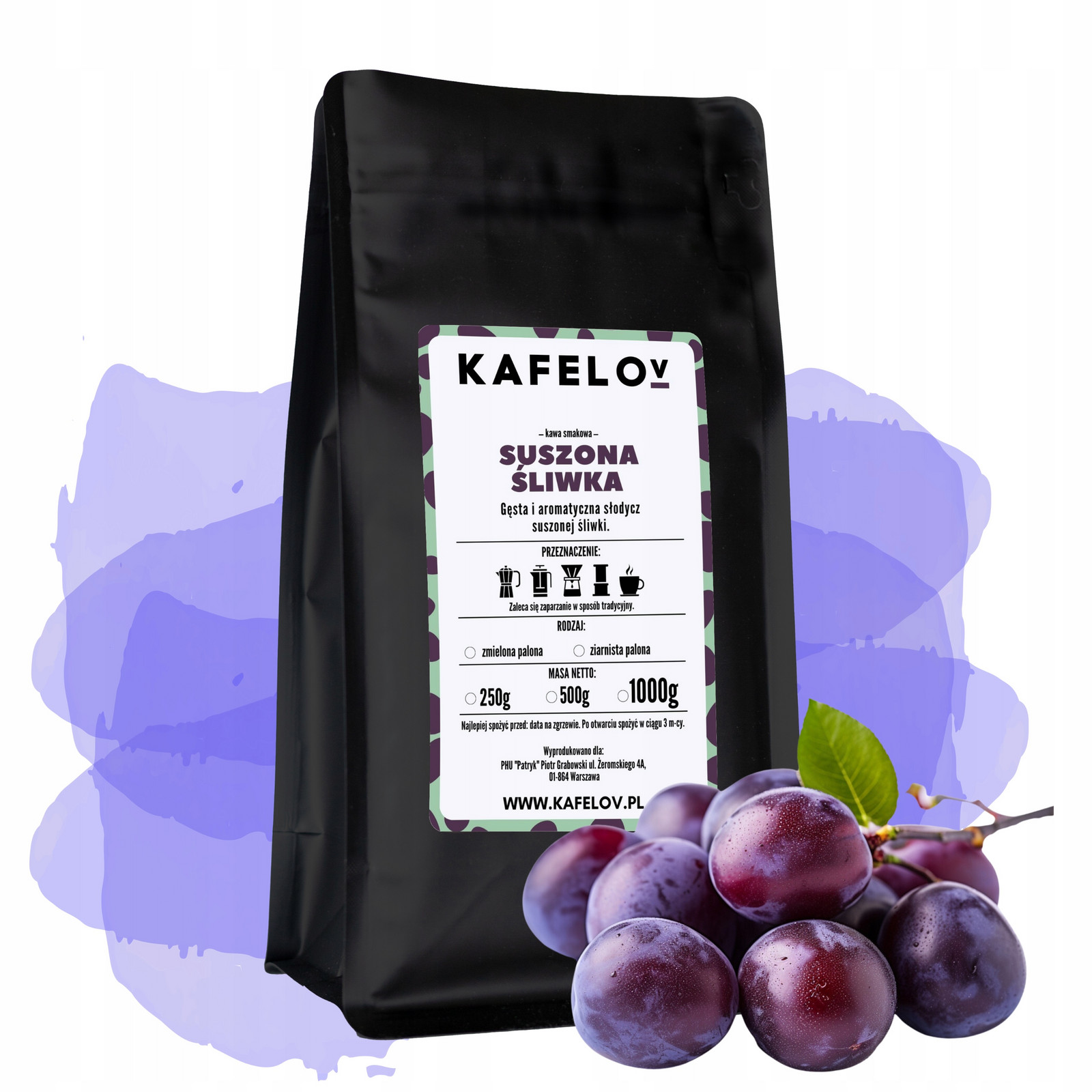 Káva Kafelov ochucená Sušená Švestka 1000G mletá