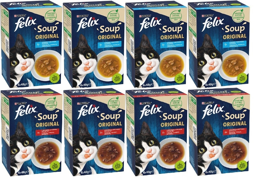 Felix Soup Original polévka pro kočky MIX Chutí Ryba a Maso 48x48g