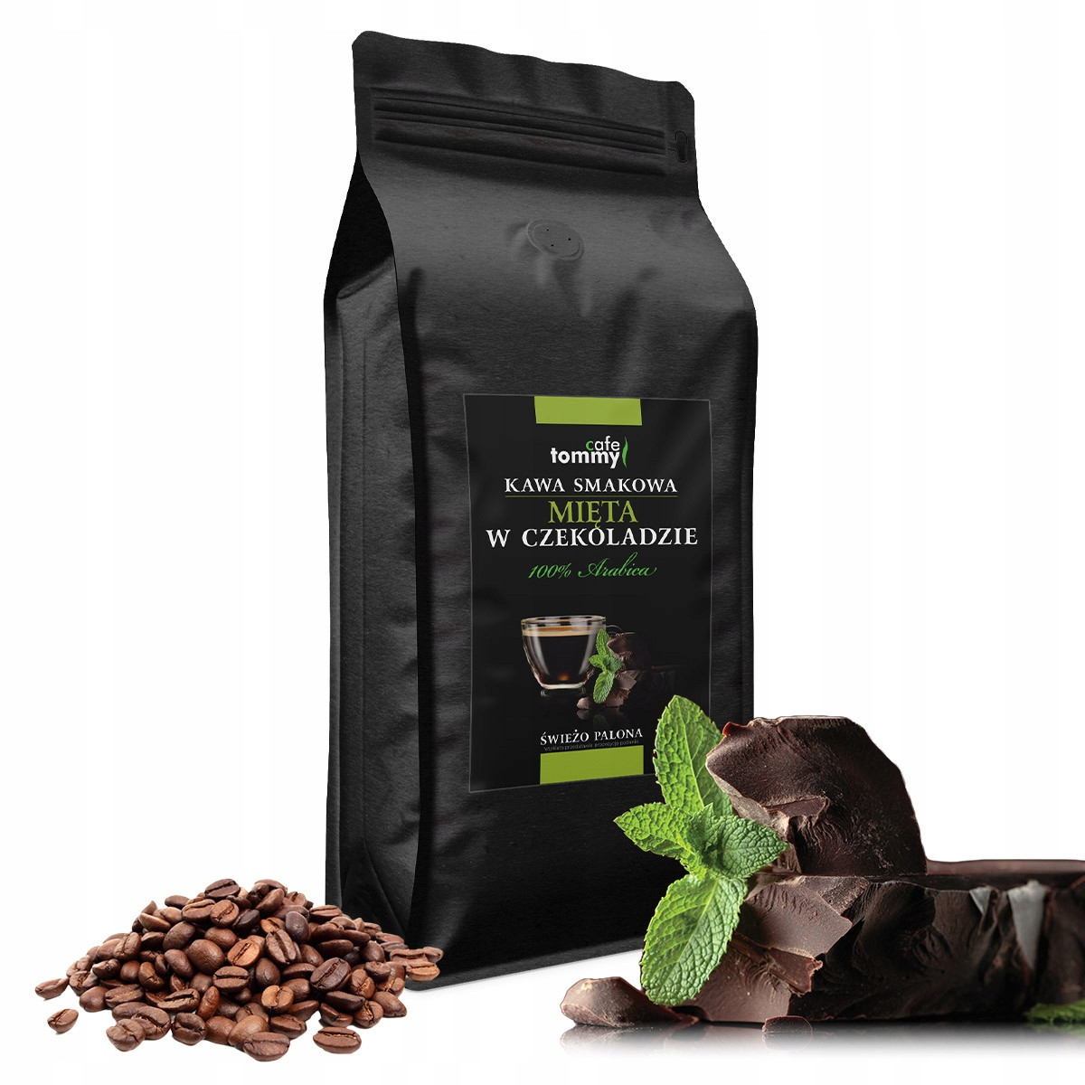 Káva zrnková 1kg Chuťová 100% Arabica Čerstvě pražená Máta V Čokoládě