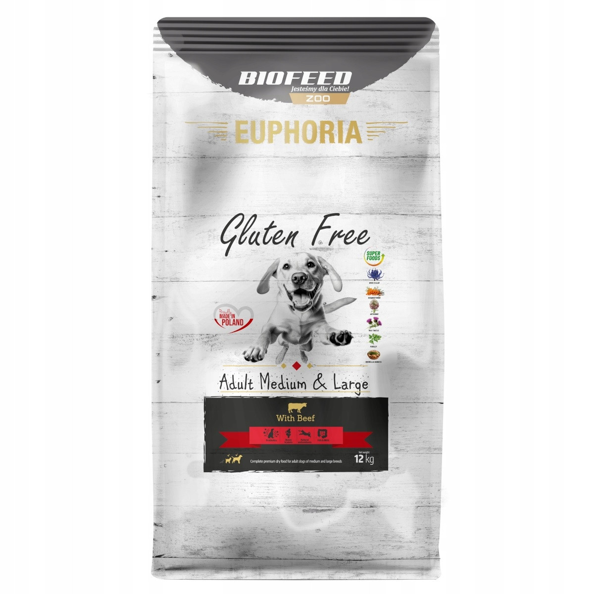 Euphoria Gluten Free s hovězím masem pro dospělé psy středních a velkých plemen 12 kg