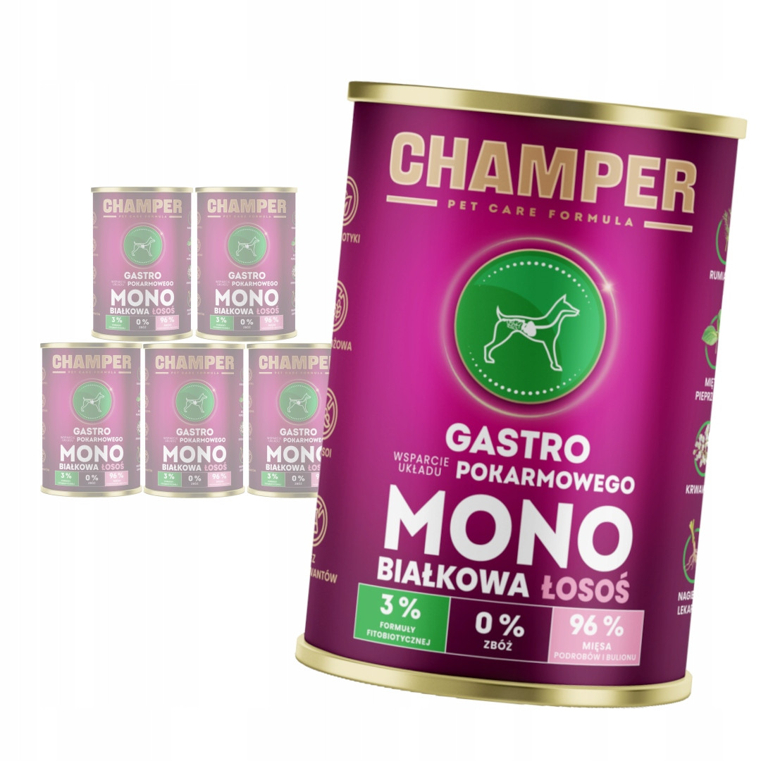 Champer Gastro 6x400g Monoproteinové Vlhké Krmivo pro psy s lososem