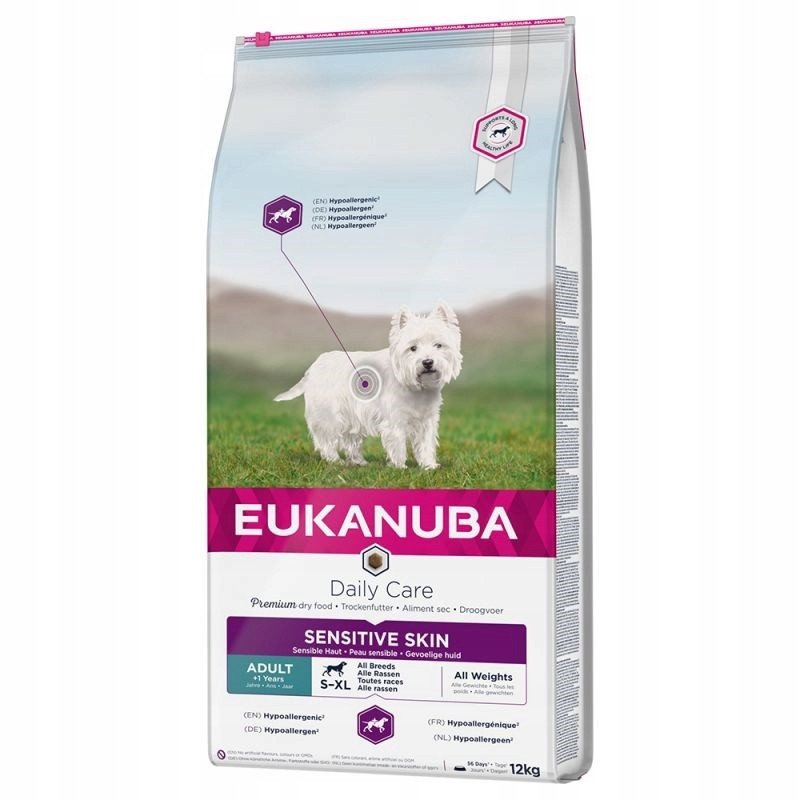 Eukanuba Daily Care Adult Sensitive Skin 12kg Nové Ladění