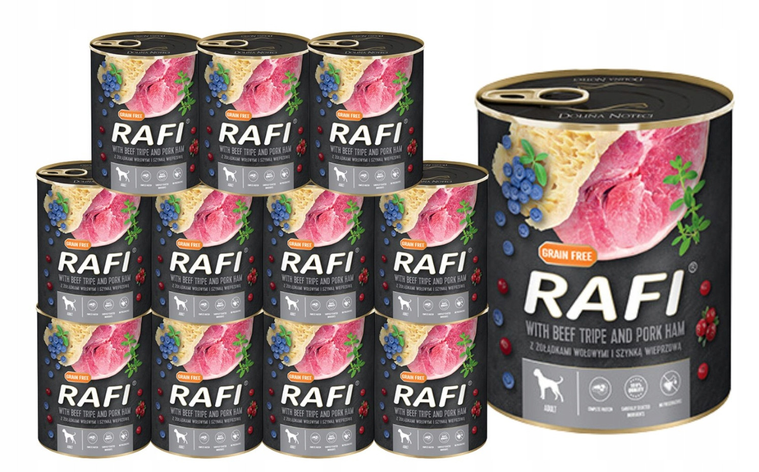 Krmivo mokré pro psy Rafi Dolina Noteci hovězí žaludky 12x800g