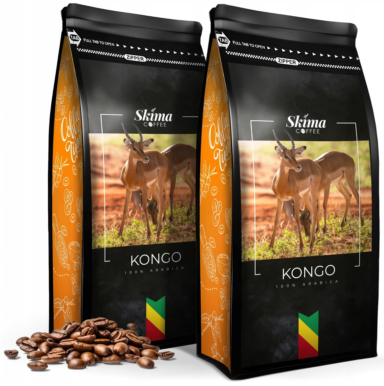 Káva zrnková 2x1kg Kongo 100% Arabica Čerstvě pražená do kávovaru Dárek
