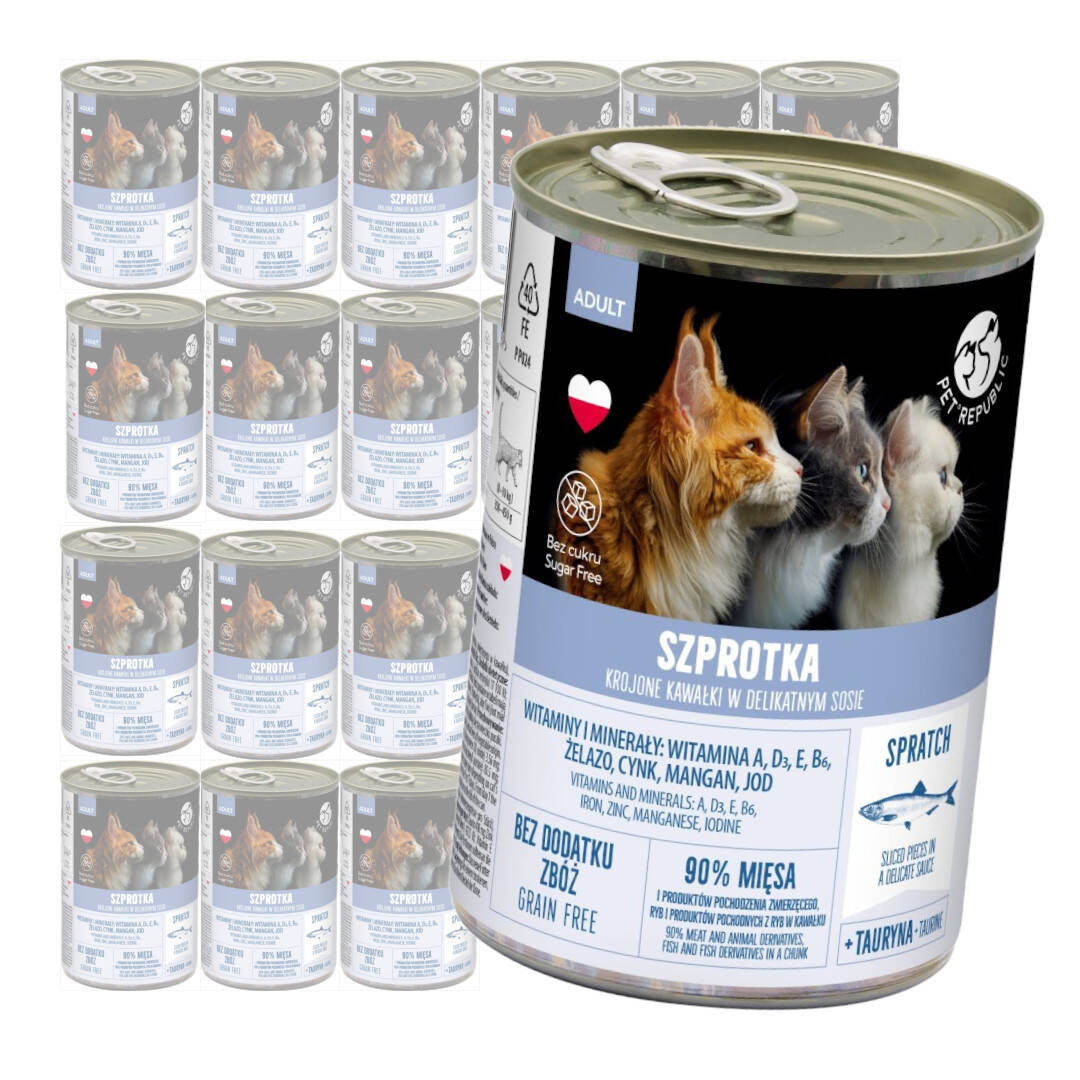 PetRepublic Bezobilné Mokré Krmivo Pro Kočky 24 x 400 g Kousky omáčky Šprotka