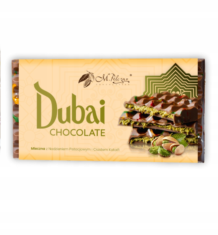 Čokoláda Dubajská mléčná s Pistáciovou náplní a Kataifi dortem