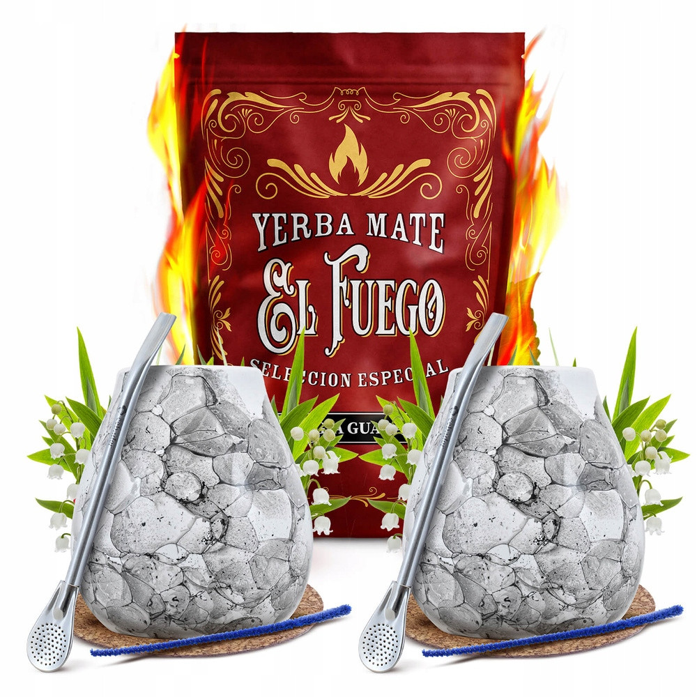 Startovací sada pro dva Yerba Mate El Fuego Energie tykev bombilla 500g