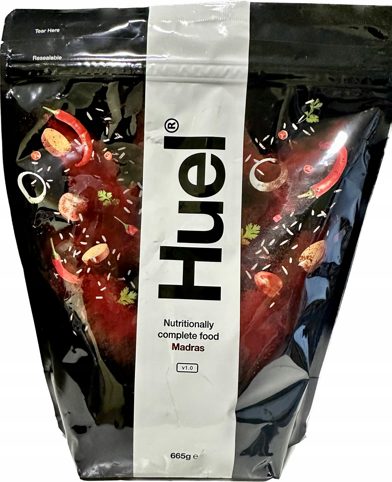 Huel Hot & Savoury Curry Madras 7 jídel Ostrý odměrka