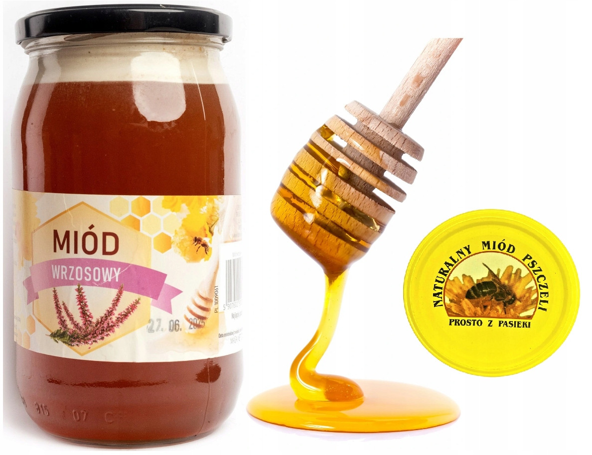 Vřesový Med Nektar Sklizeň 2024 Polský 1,1kg Bonus naběračka medu