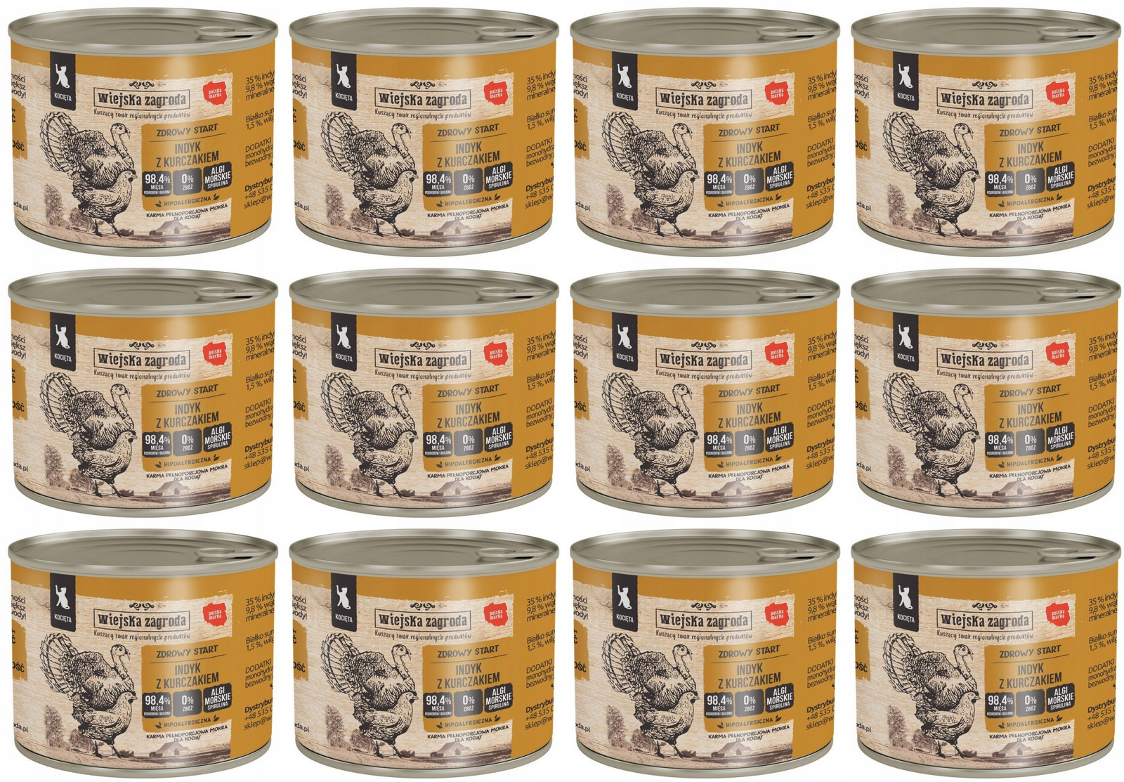 Wiejska Zagroda Kočka Krůta s kuřecím masem 12 plechovek 200 g