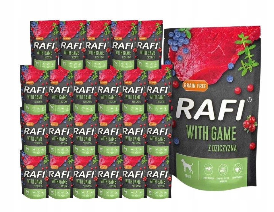 Rafi vlhké krmivo pro psy se zvěřinou, sáček 12 x 500 g Dolina Noteci