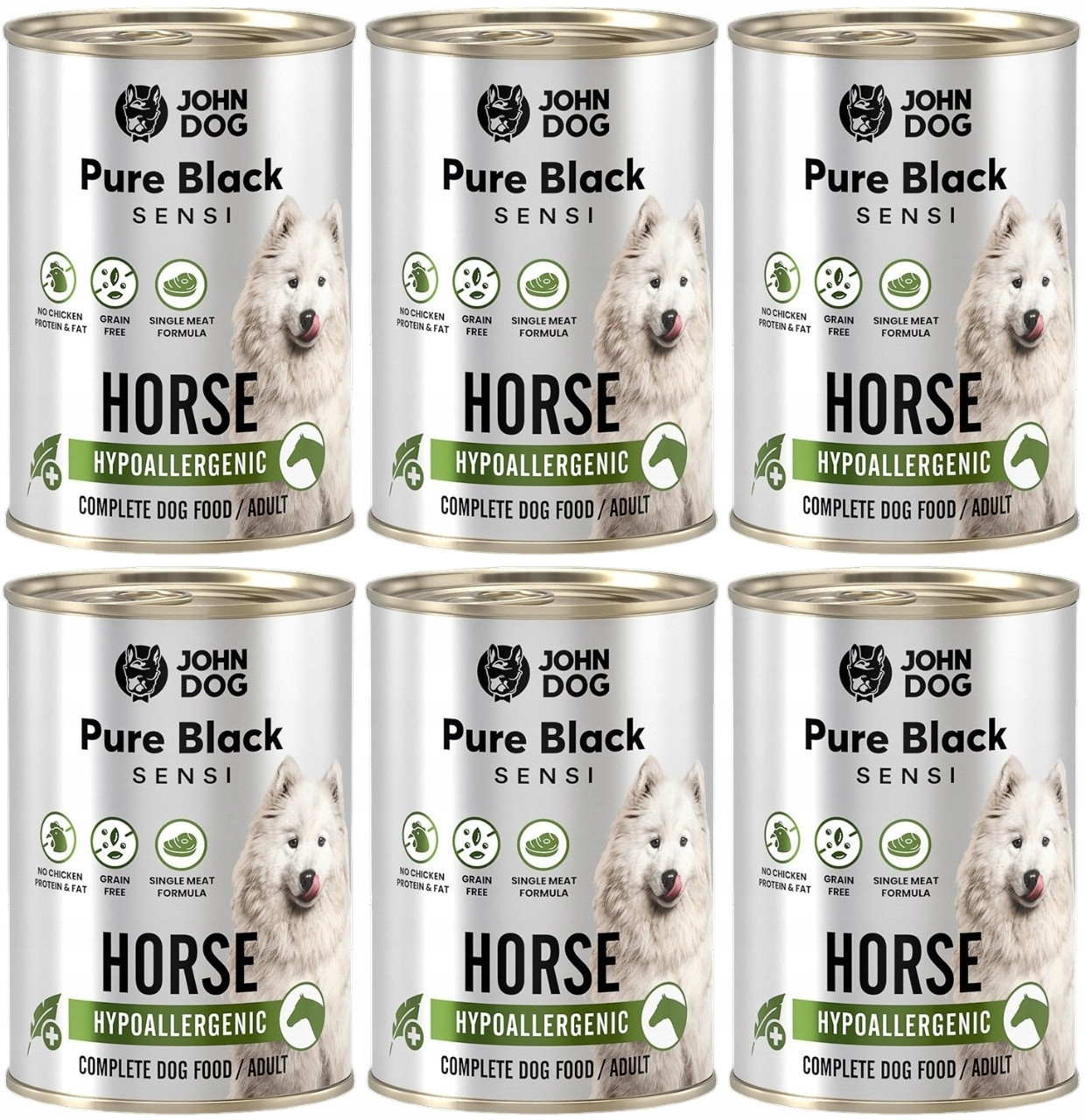 John Dog Pure Black Sensi Horse 6 plechovek 400 g