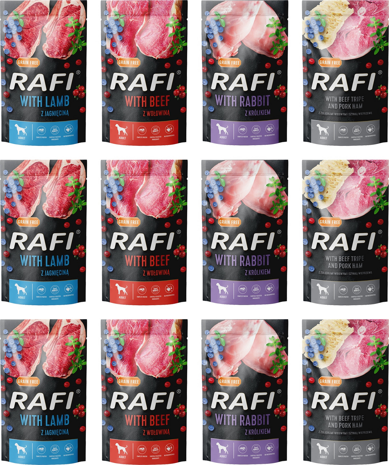 Krmivo mokré pro psy Rafi Dolina Noteci 12x500g MIX Nejlepších Příchutí