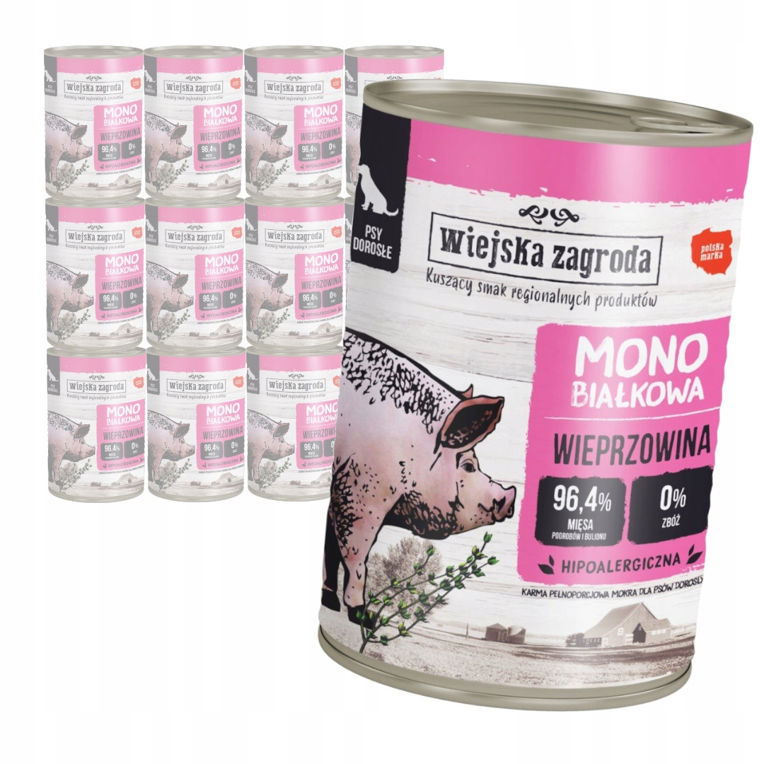 Wiejska Zagroda Monoproteinové Krmivo Mokré pro psa Vepřové 12x400g