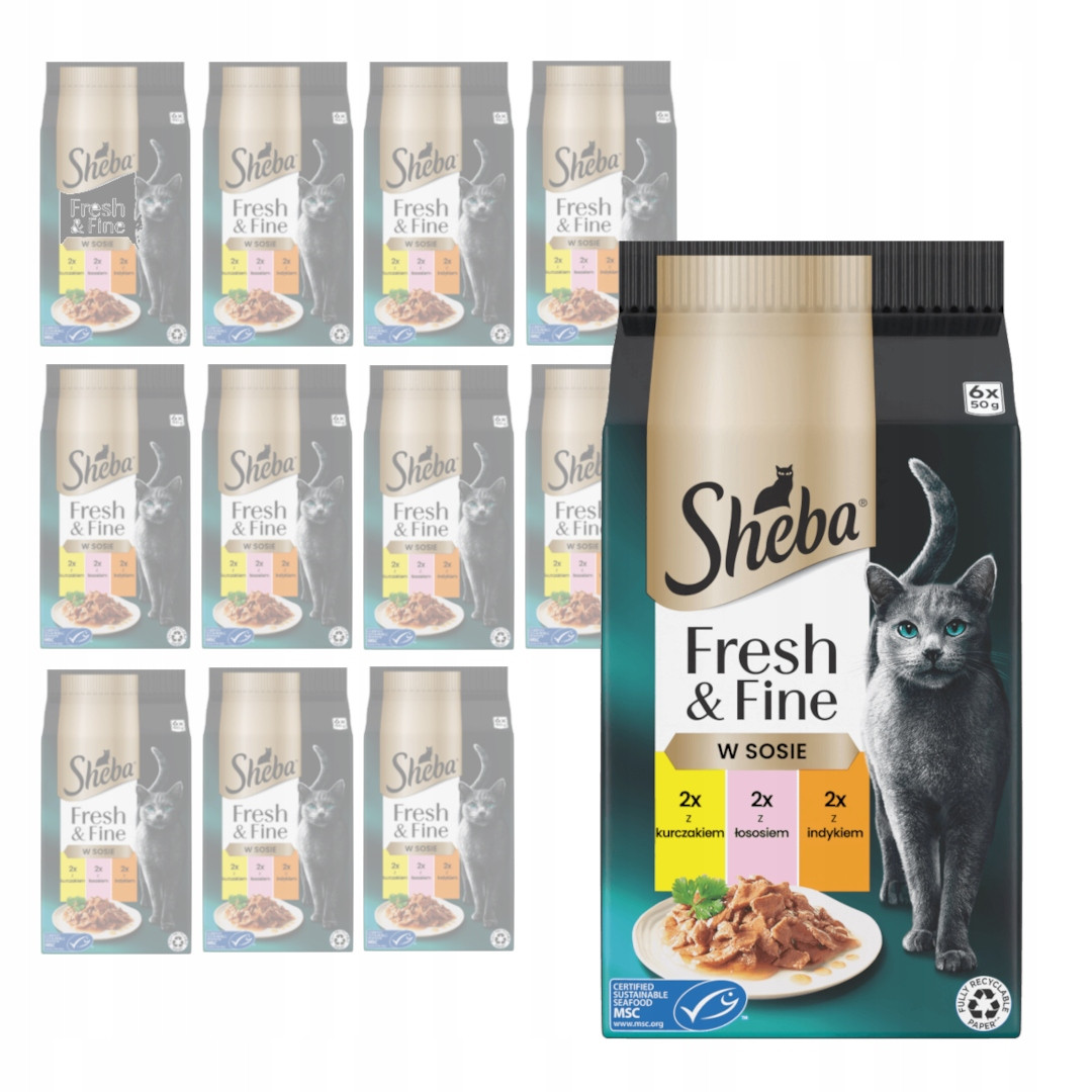 Sheba Fresh & Fine sáčky 72x50g Vlhké Krmivo v omáčce Pro Kočky Tři příchutě