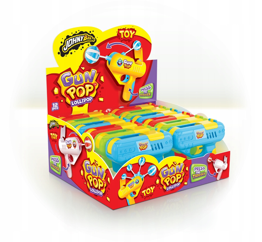 Lízátko Johny Bee Pistole Gun Pop 10 g 12 ks Lízátko Hračka