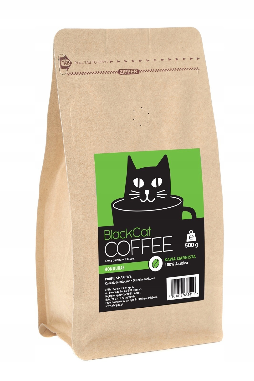 Káva zrnková Black Cat Honduras 100% Arabica 500g chutné kávy jako dárek