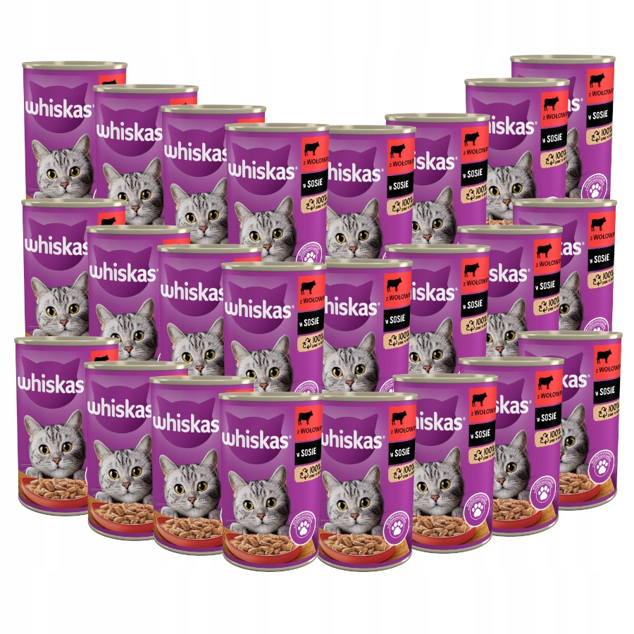 Whiskas Hovězí maso v omáčce 24x400g Mokré Krmivo Pro Kočky miska Bonus