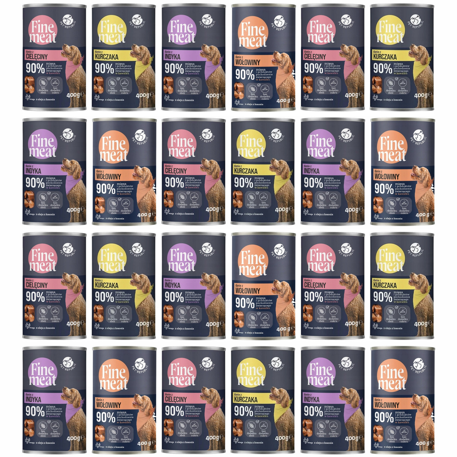 Krmivo mokrého psa různé příchutě MIX 90% Masa 24x400g Petrepublic Fine Meat