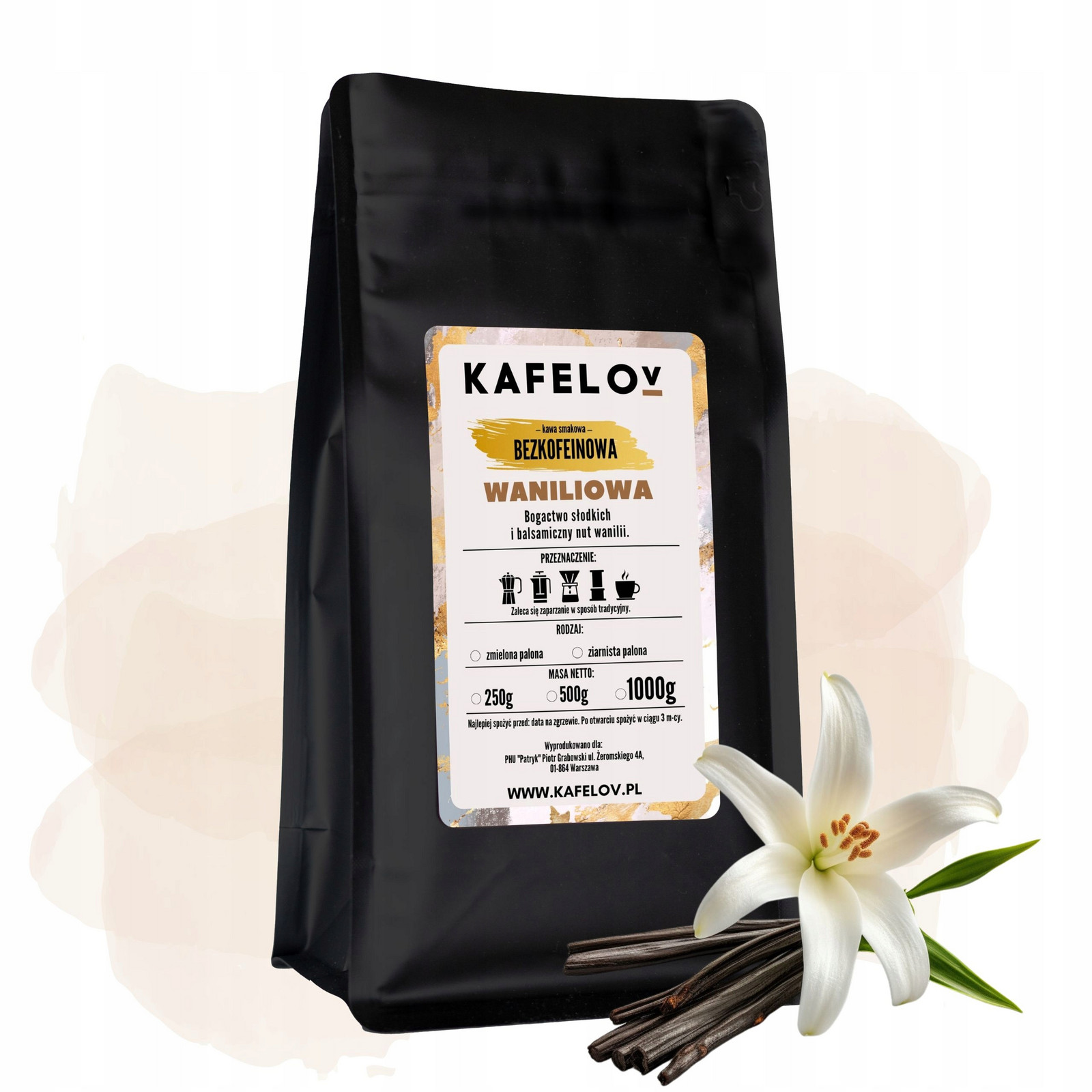 Káva bez kofeinu mletá 500 g Vanilková arabika